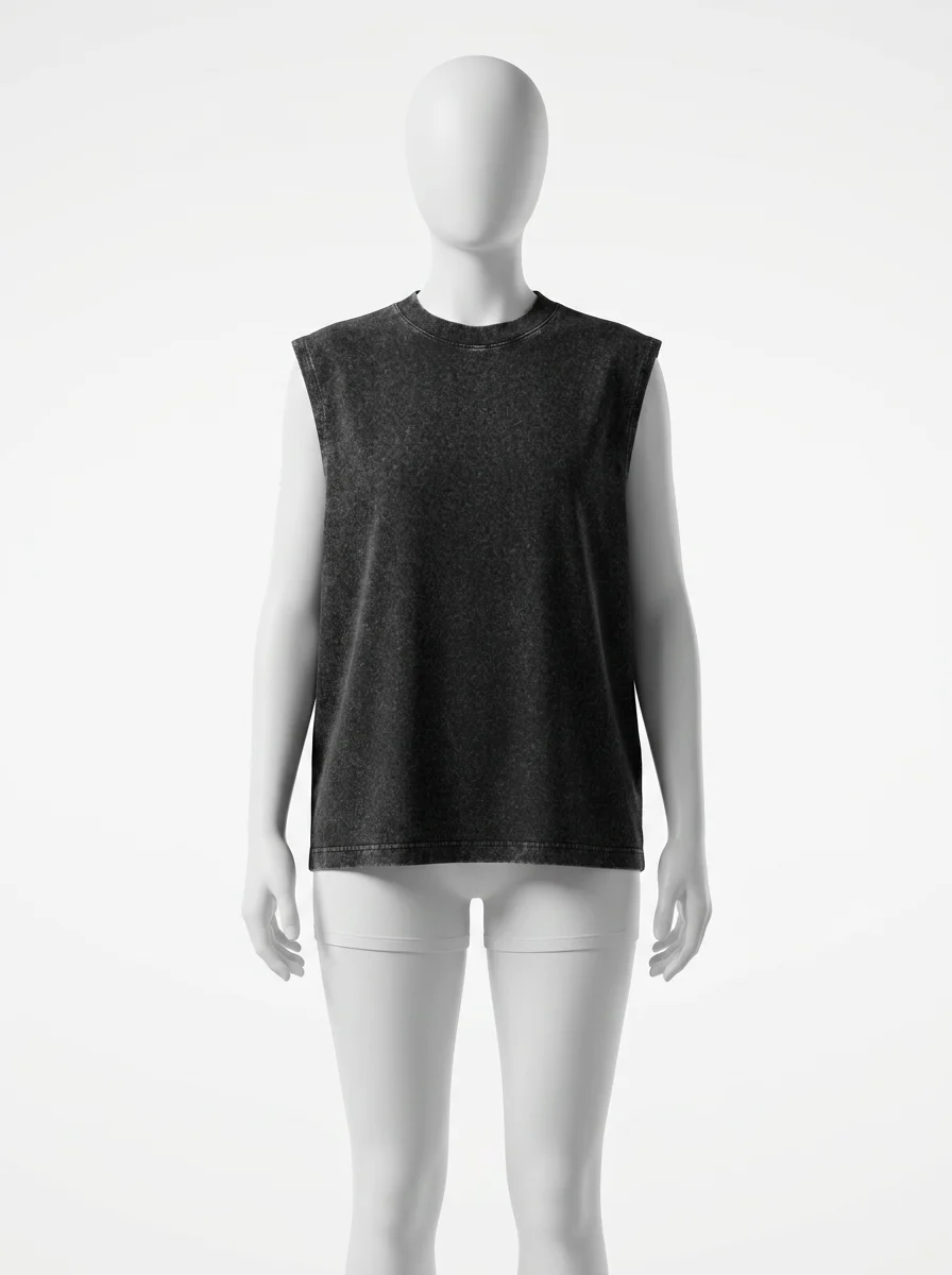 T shirt sans manche coton ample rétro délavé homme - Vue 1 - T shirt sans manche