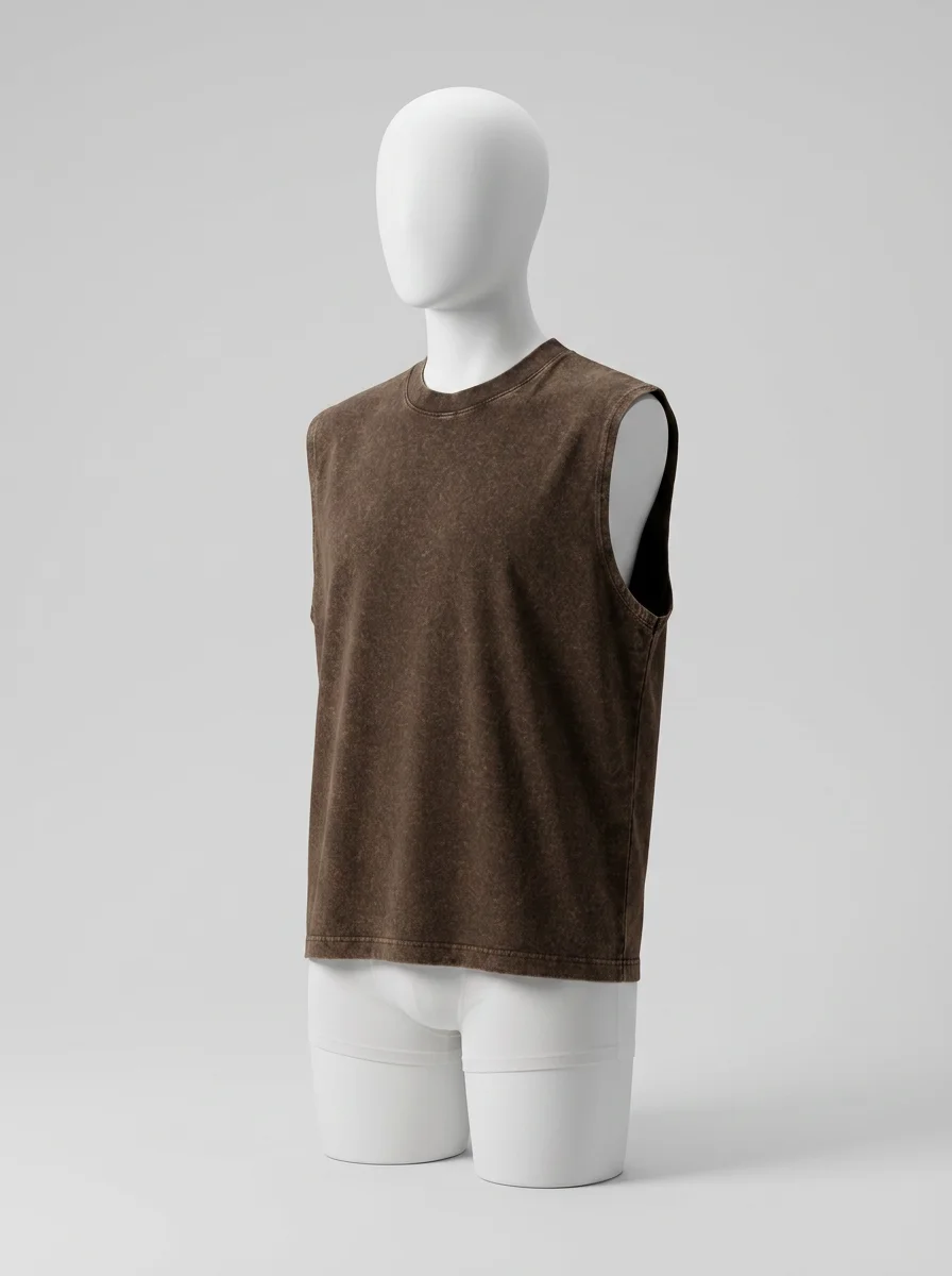 T shirt sans manche coton ample rétro délavé homme - Vue 2 - T shirt sans manche