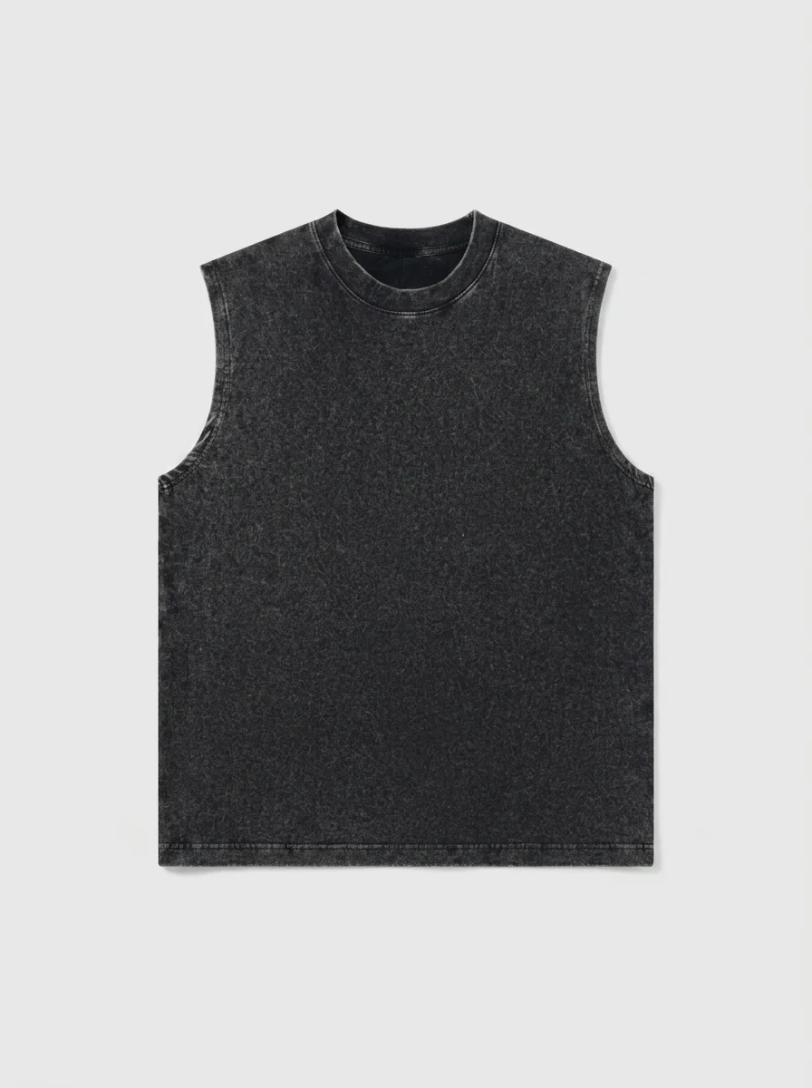 T shirt sans manche coton ample rétro délavé homme - Vue 5 - T shirt sans manche