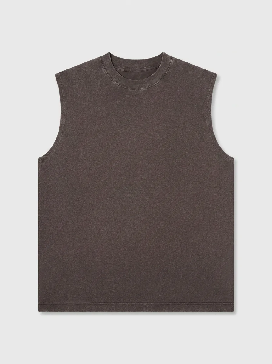 T shirt sans manche coton ample rétro délavé homme - Vue 7 - T shirt sans manche