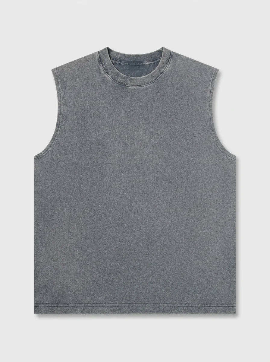 T shirt sans manche coton ample rétro délavé homme - Vue 8 - T shirt sans manche