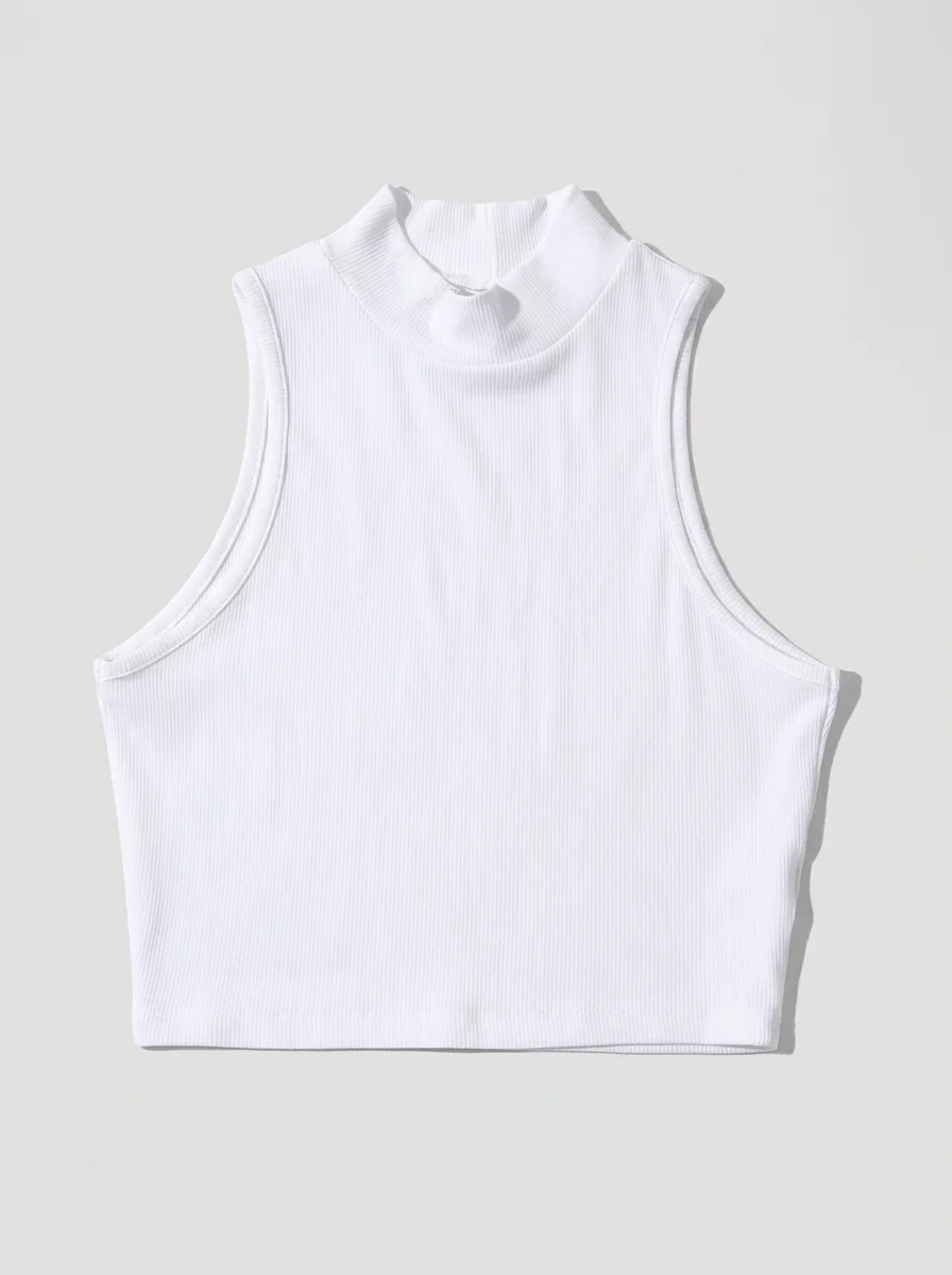 T shirt sans manche coton col montant court femme - Vue 12 - T shirt sans manche