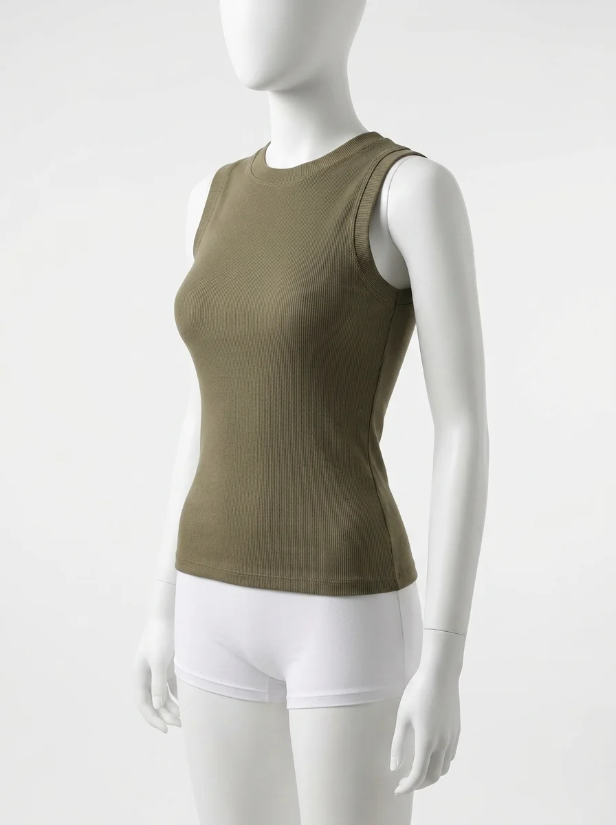 T shirt sans manche coton col rond basique maille - Vue 2 - T shirt sans manche