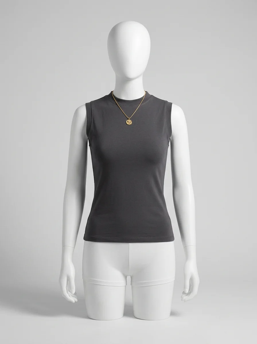 T shirt sans manche coton col rond basique maille - Vue 5 - T shirt sans manche