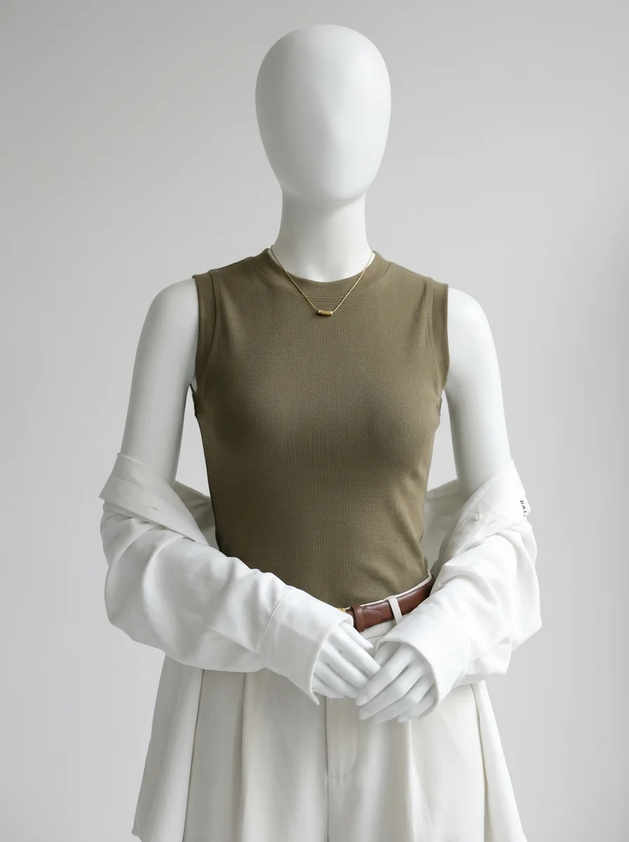 T shirt sans manche coton extensible quotidien femme - Vue 5 - T shirt sans manche