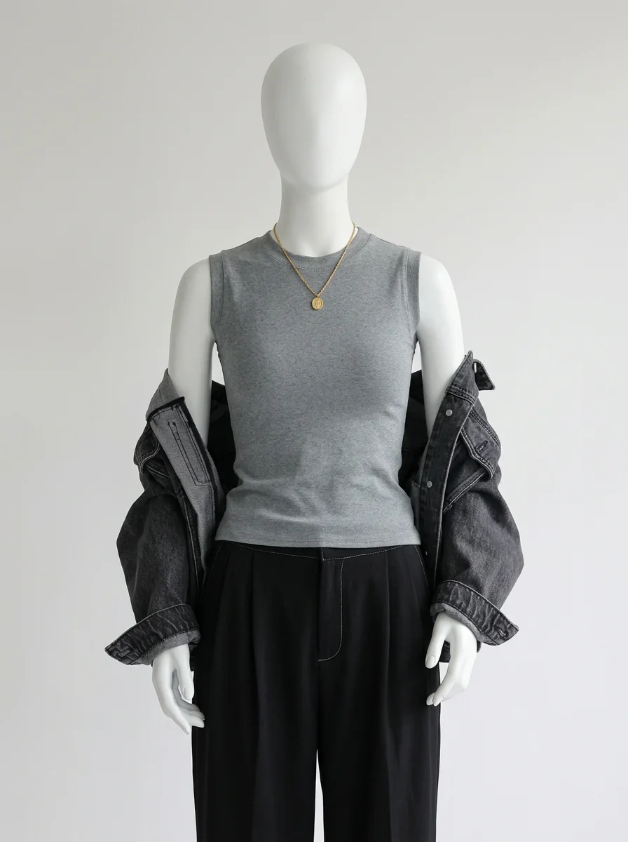 T shirt sans manche coton extensible quotidien femme - Vue 7 - T shirt sans manche