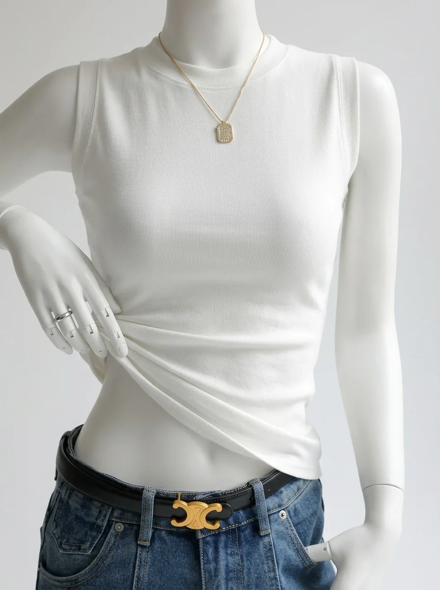 T shirt sans manche coton extensible quotidien femme - Vue 8 - T shirt sans manche