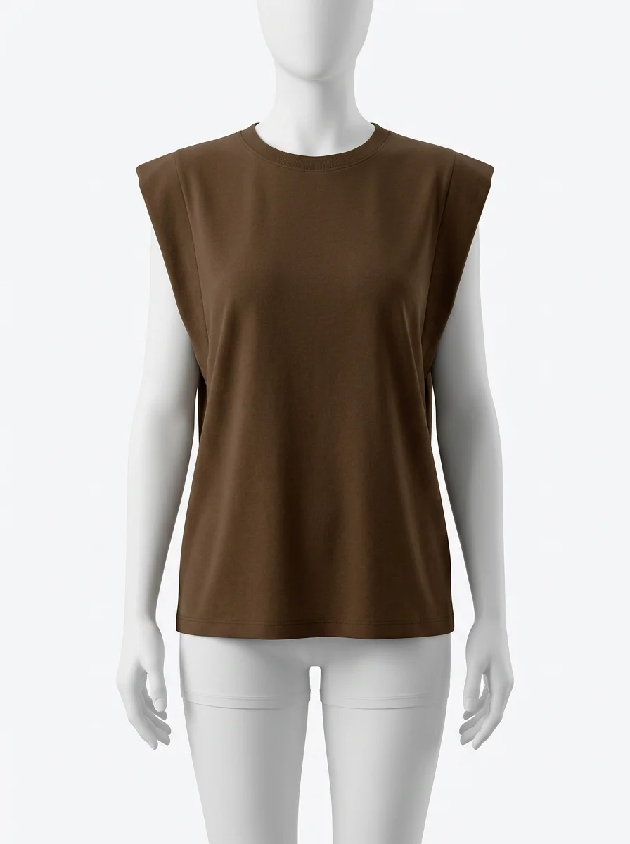 T shirt sans manche coton grande taille minimaliste été femme - Vue 1 - T shirt sans manche