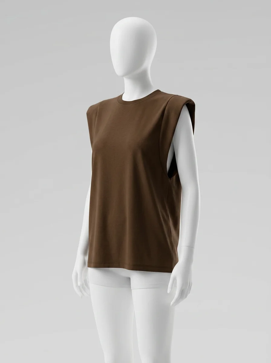 T shirt sans manche coton grande taille minimaliste été femme - Vue 2 - T shirt sans manche