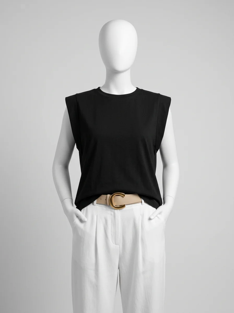 T shirt sans manche coton grande taille minimaliste été femme - Vue 6 - T shirt sans manche