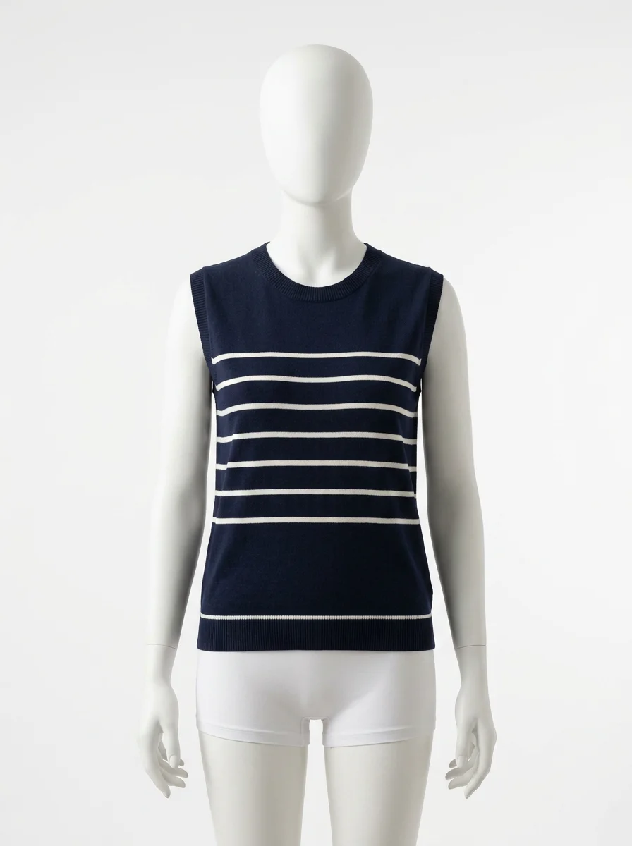 T shirt sans manche coton rayé décontracté femme - Vue 1 - T shirt sans manche