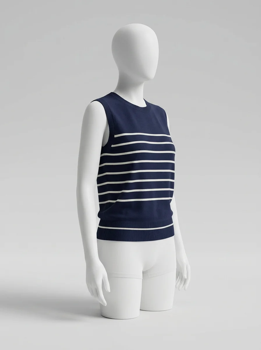 T shirt sans manche coton rayé décontracté femme - Vue 2 - T shirt sans manche
