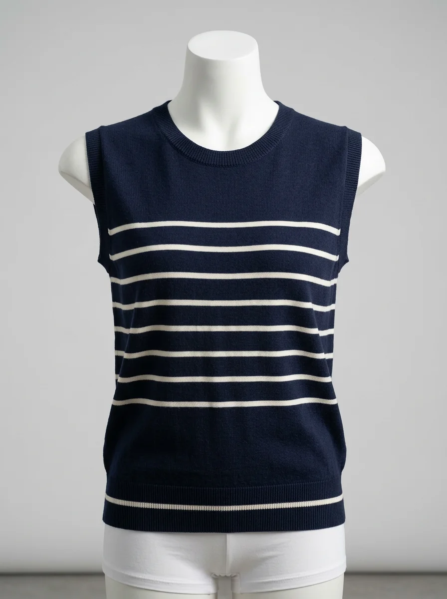 T shirt sans manche coton rayé décontracté femme - Vue 3 - T shirt sans manche