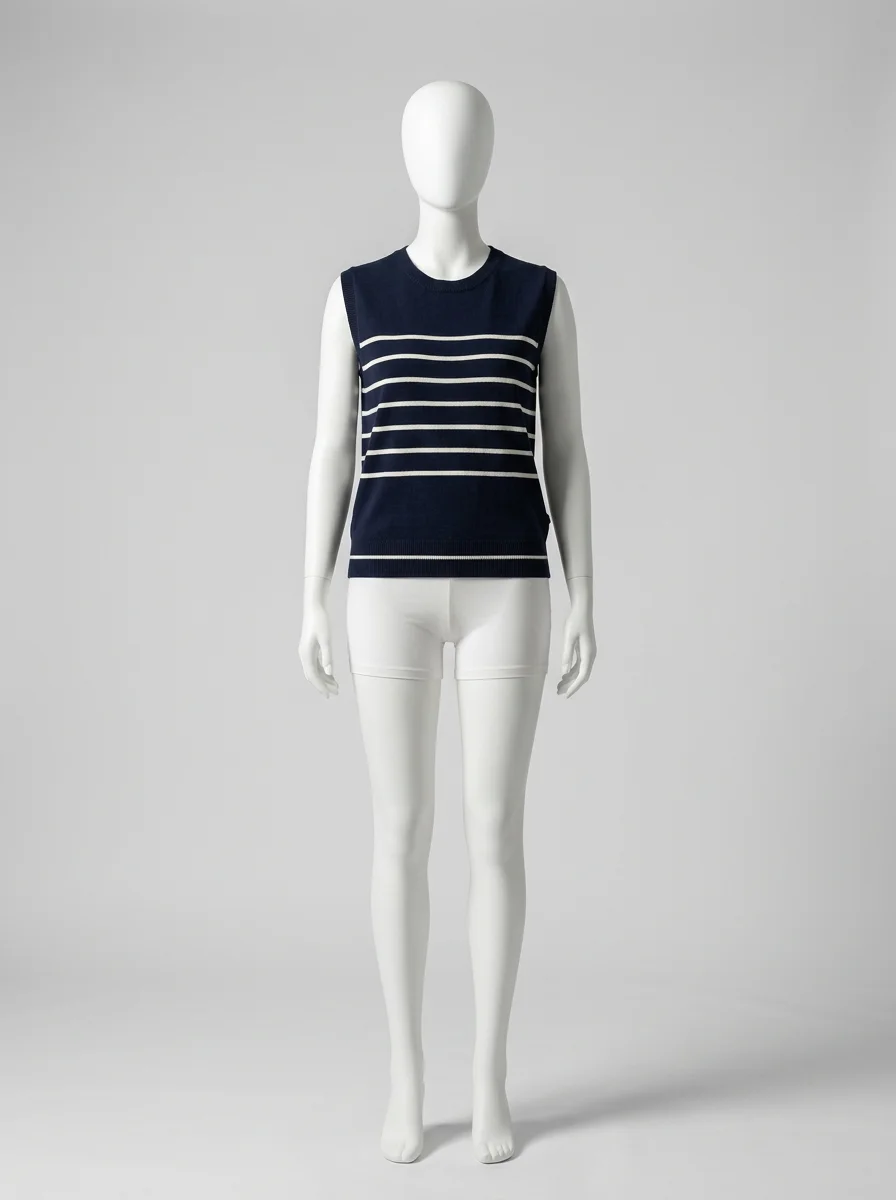 T shirt sans manche coton rayé décontracté femme - Vue 4 - T shirt sans manche