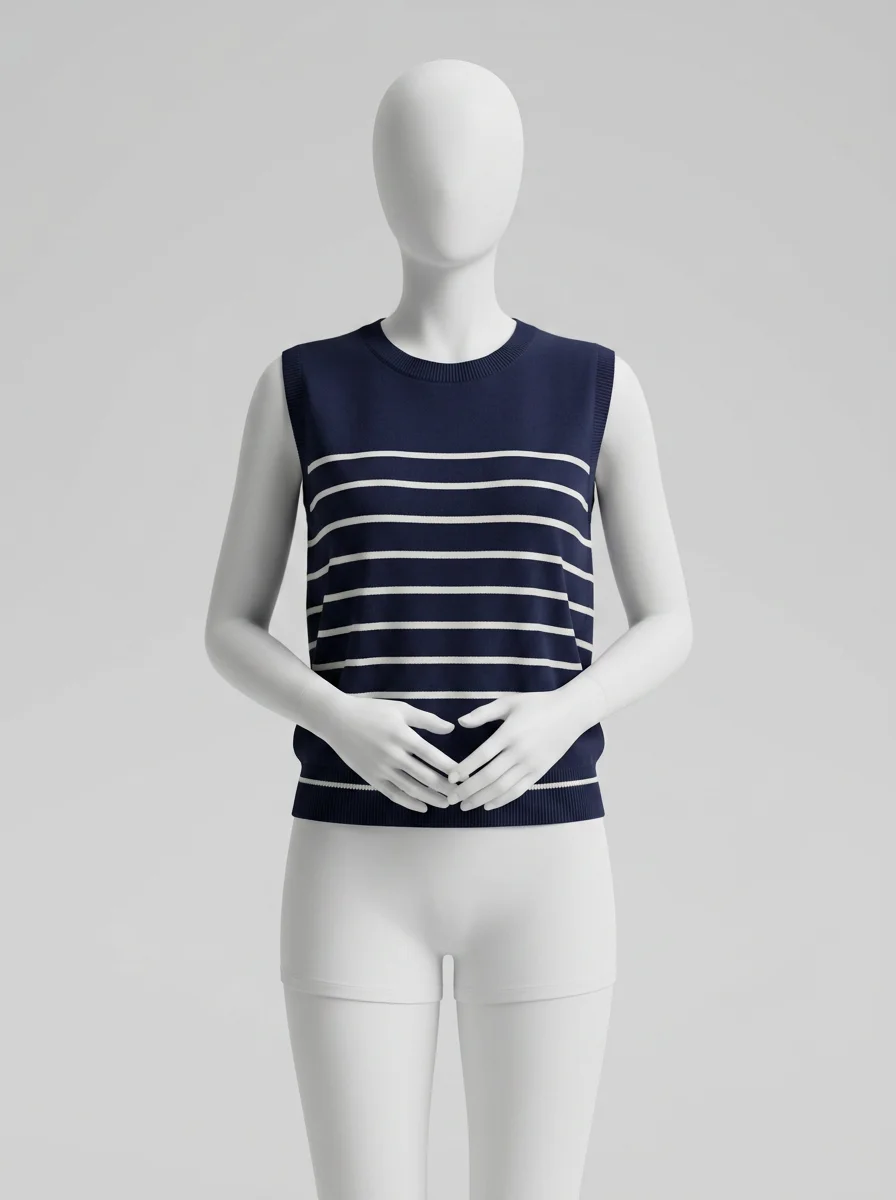 T shirt sans manche coton rayé décontracté femme - Vue 5 - T shirt sans manche