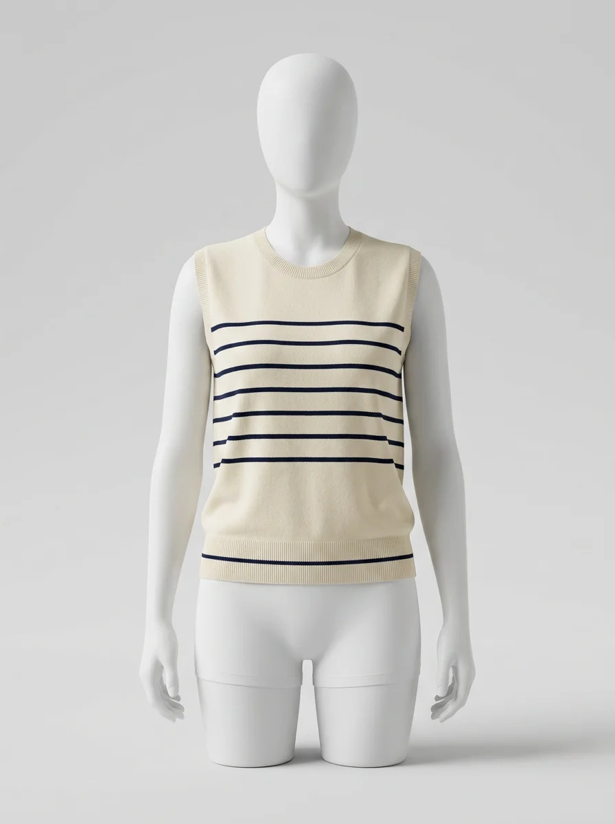T shirt sans manche coton rayé décontracté femme - Vue 6 - T shirt sans manche