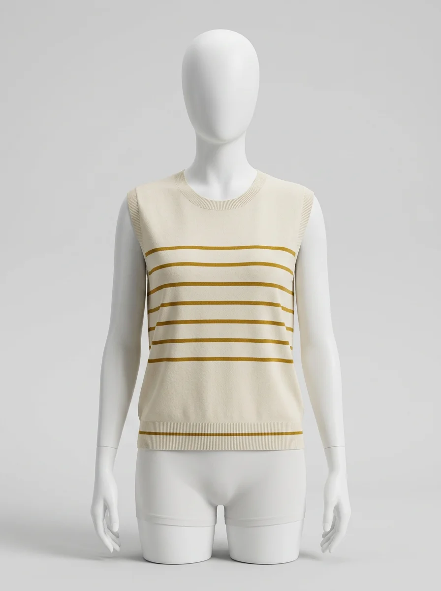 T shirt sans manche coton rayé décontracté femme - Vue 7 - T shirt sans manche