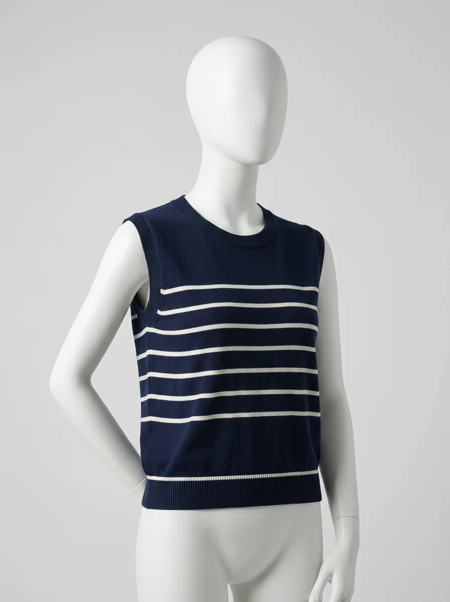 T shirt sans manche coton rayé décontracté femme - Vue 8 - T shirt sans manche