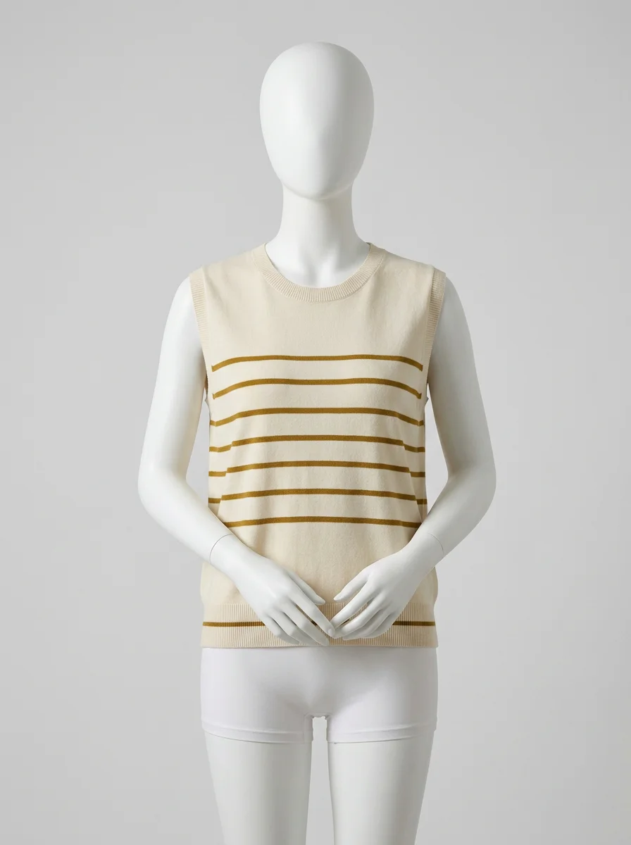 T shirt sans manche coton rayé décontracté femme - Vue 9 - T shirt sans manche