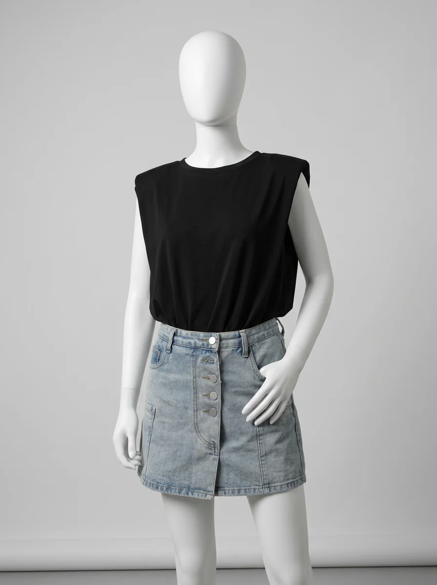 T shirt sans manche épaulettes femme ample silhouette fluide - Vue 4 - T shirt sans manche