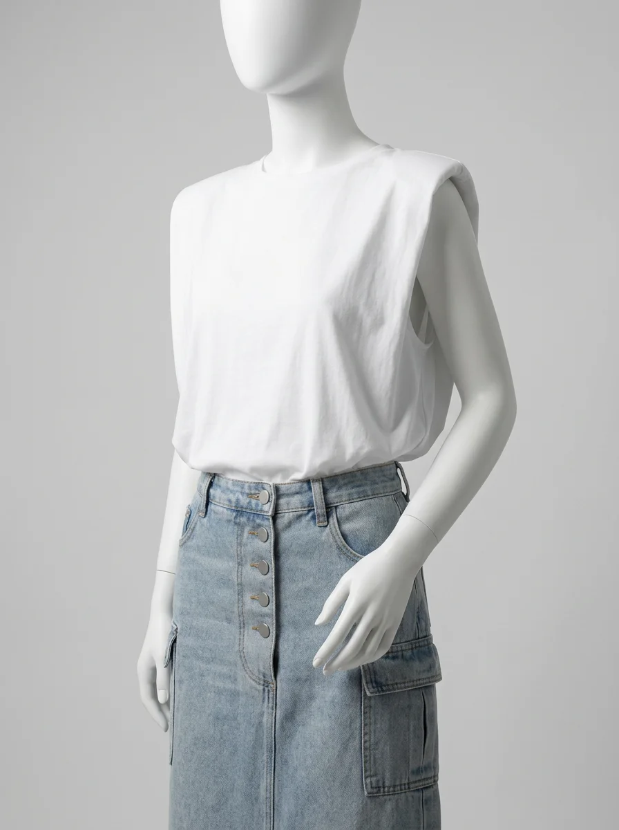 T shirt sans manche épaulettes femme ample silhouette fluide - Vue 5 - T shirt sans manche