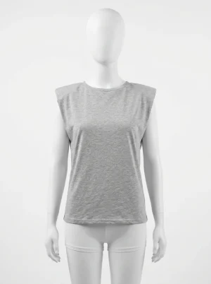 T shirt sans manche femme épaulettes silhouette moderne chic - Vue 1 - T shirt sans manche