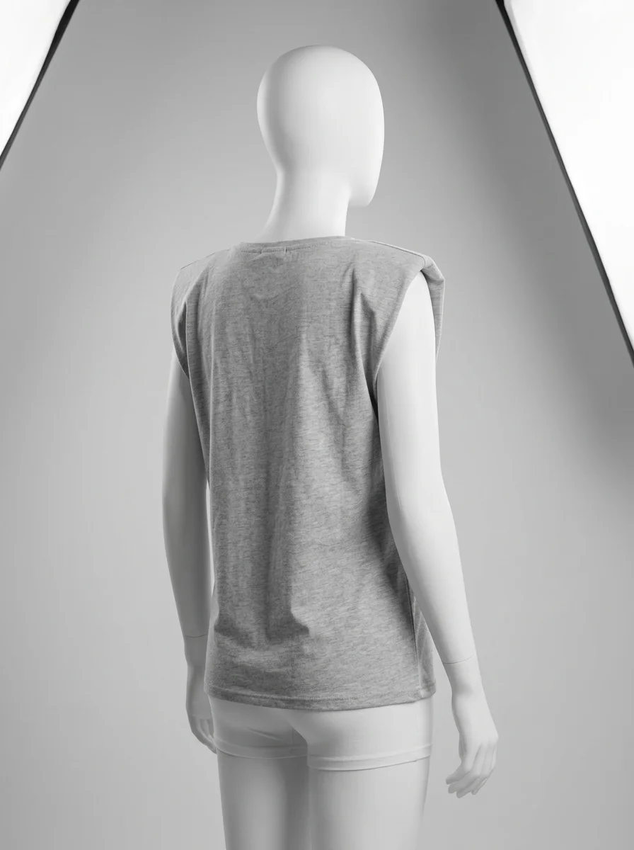 T shirt sans manche femme épaulettes silhouette moderne chic - Vue 3 - T shirt sans manche