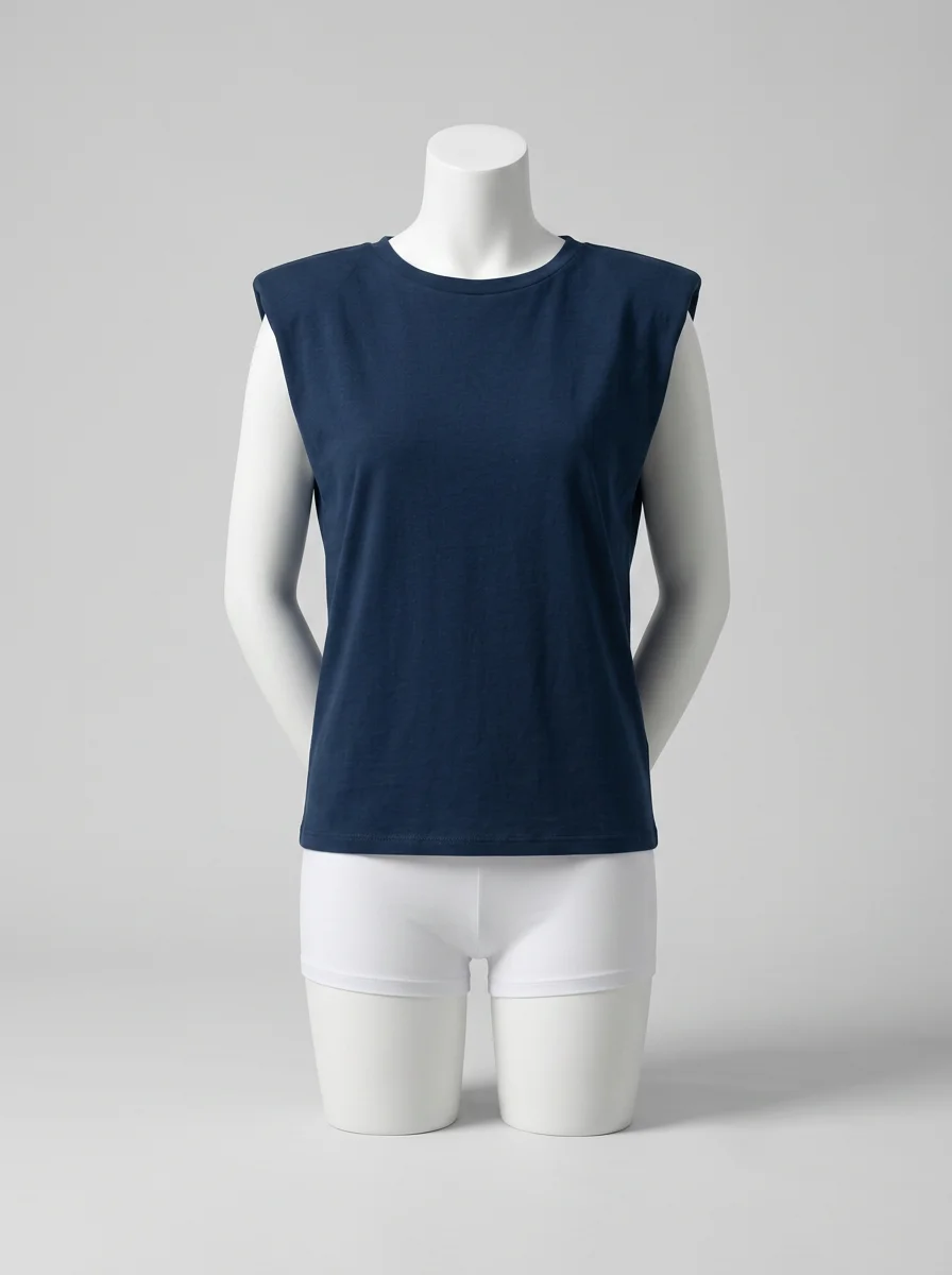 T shirt sans manche femme épaulettes silhouette moderne chic - Vue 5 - T shirt sans manche