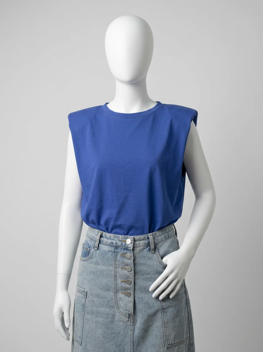 T shirt sans manche femme épaulettes silhouette moderne chic - Vue 7 - T shirt sans manche