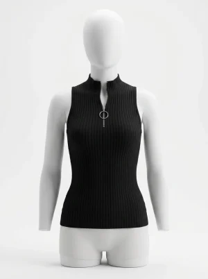 T shirt sans manche nervuré col montant moderne femme - Vue 1 - T shirt sans manche