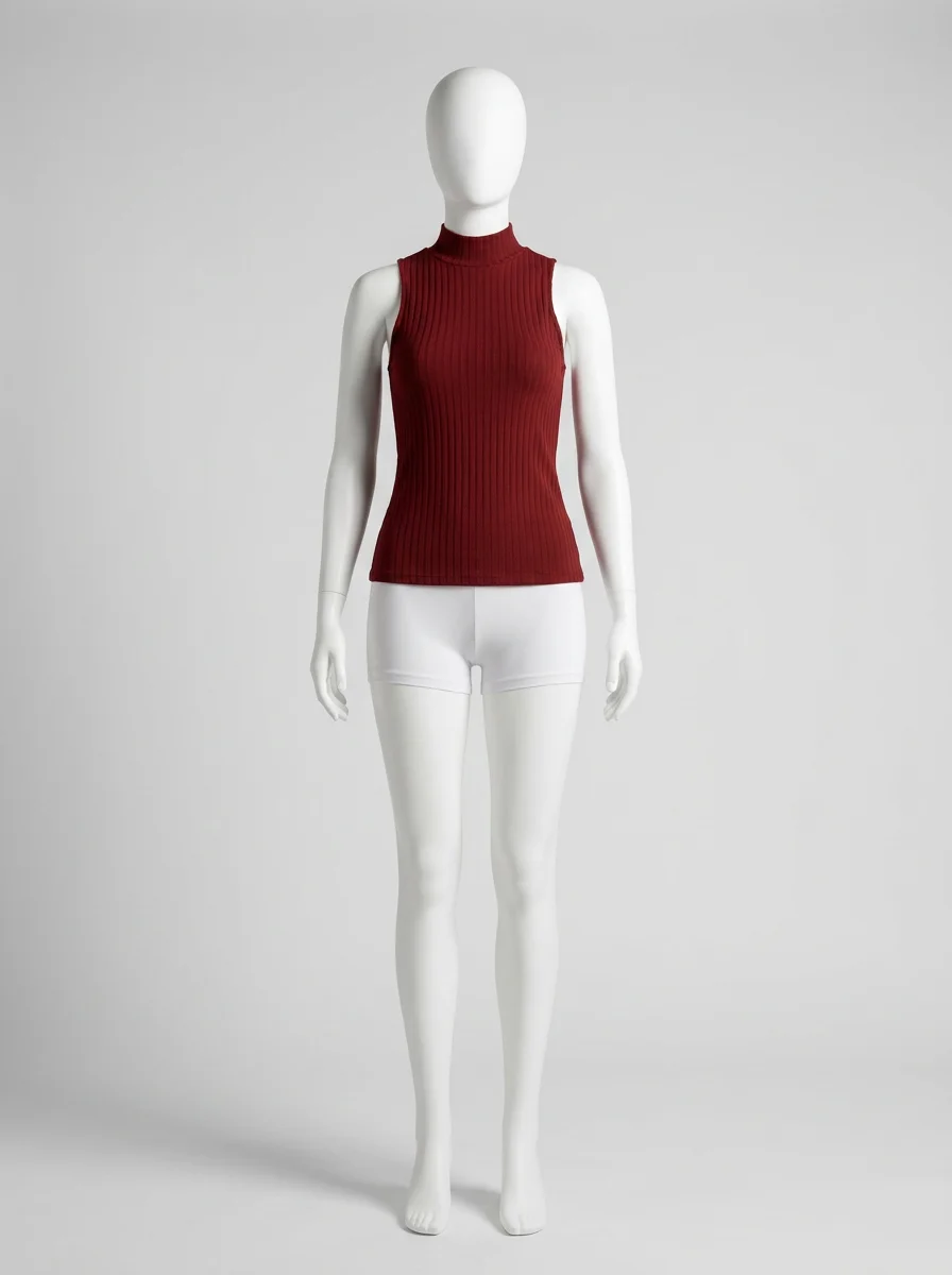 T shirt sans manche nervuré col montant moderne femme - Vue 7 - T shirt sans manche