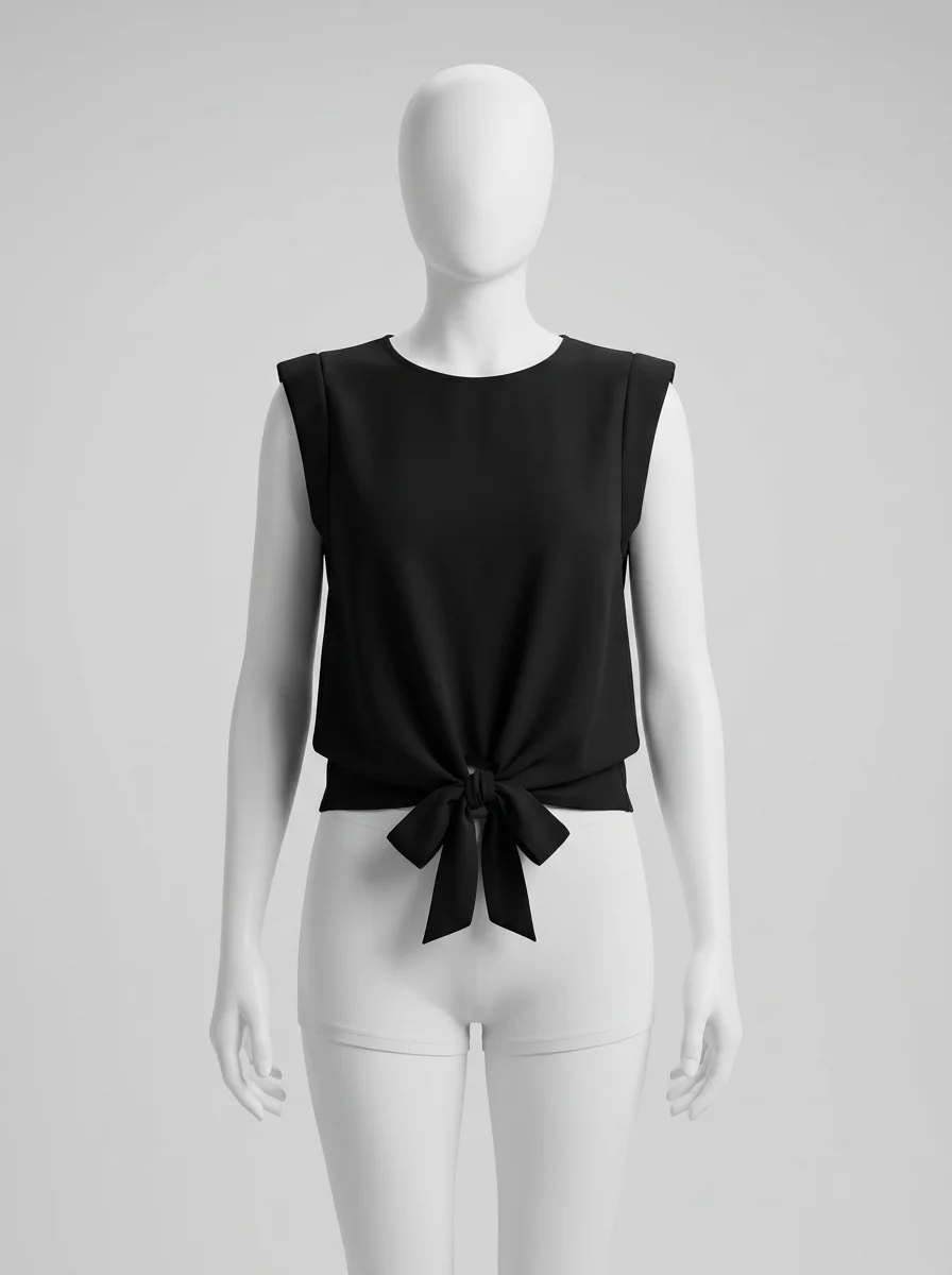 T shirt sans manche nœud frontal élégant quotidien femme - Vue 9 - T shirt sans manche