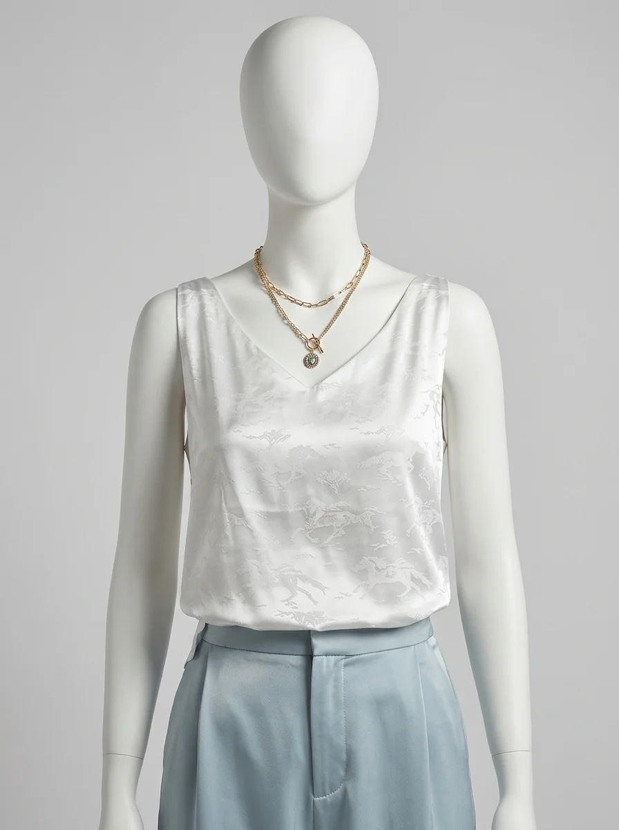 T shirt sans manche soie satin quotidien élégant femme - Vue 12 - T shirt sans manche