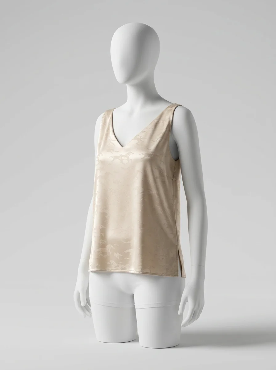 T shirt sans manche soie satin quotidien élégant femme - Vue 3 - T shirt sans manche