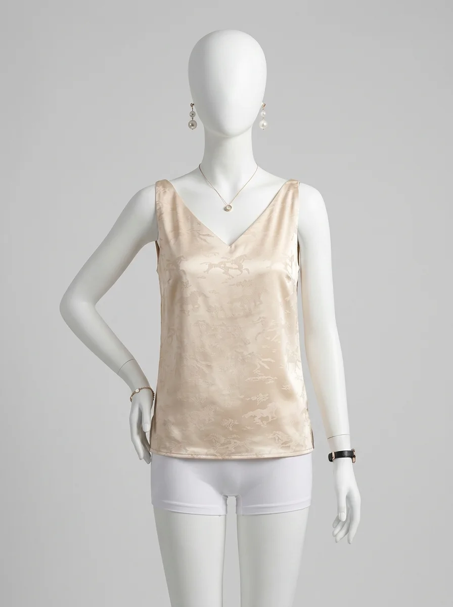 T shirt sans manche soie satin quotidien élégant femme - Vue 5 - T shirt sans manche